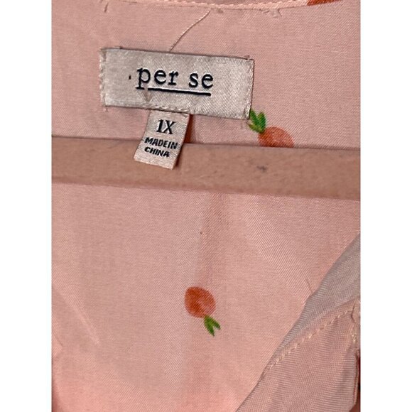Per Se women's pink short sleeve button front oranges print top size 1x - Picture 5 of 9